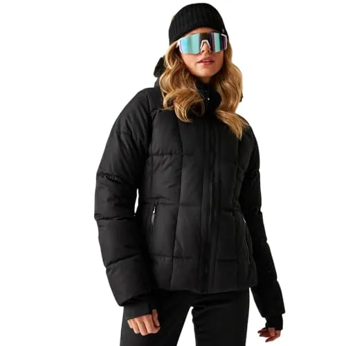 Dare2b Glamorize V I Jacke Schwarz (800) - Stylische Damen Skijacke aus recyceltem, wasserdichtem Ared 10.000 Gewebe mit luxuriösen Swarovski-Akzenten. Ideal für Skifahrer und Snowboarder, bietet sie optimalen Schutz und Komfort auf der Piste.