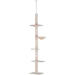 Höhenverstellbarer Kratzbaum Deckenhoch für Katzen – Stabil und Bequem in Beige - Vielseitiger Katzenbaum mit fünf Ebenen: ideal zum Spielen, Klettern und Kratzen. Höhenverstellbar von 230 bis 260 cm und aus robusten Materialien für optimale Stabilität.