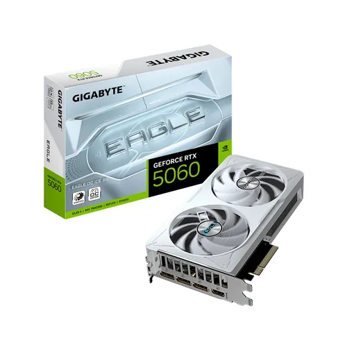 Gigabyte GeForce RTX 5060 EAGLE OC ICE 8G - Leistungsstarke Grafikkarte - Grafikkarten, ideal für Gaming und kreative Anwendungen mit 8 GB GDDR6-Speicher und fortschrittlicher Kühlung für optimale Leistung.