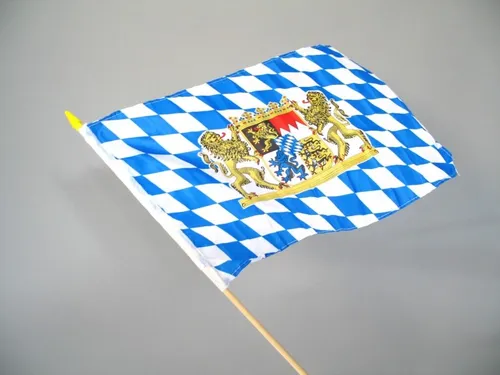 Bayernfahne 30x45cm mit Wappen und Holzstab 60cm Bayerndeko Volksfest