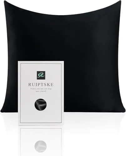 Kissenbezug aus Naturseide, hypoallergen, 22 Momme, 100% Seide, 600 Fäden, mit verdecktem Reißverschluss (Black, 80x80cm)