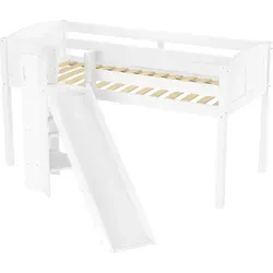 ERST-HOLZ Spielbett mit Rutsche für Kinder 90 x 200 Kiefer Weiß - Kreatives Spielbett mit Rutsche und Versteckmöglichkeiten, ideal für Kinder bis 10 Jahre. Aus massivem Kiefernholz, waschweiß lackiert, mit beidseitig montierbarer Leiter für flexibles Spielen.