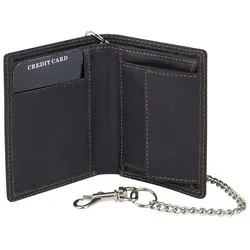 Mini Biker Geldbörse extra dünn mit Chrom Kette im Hochformat LEAS MCL in Echt-Leder, braun - Vintage-Collection