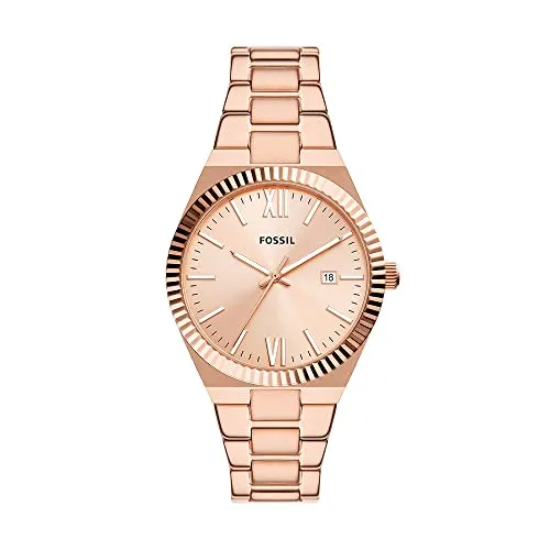Fossil Scarlette Damen Uhr ES5258 - Elegantes Design - Armbanduhren für Damen mit 38mm Roségold Edelstahlgehäuse, Quarzwerk und wasserdicht bis 50m – ideal für stilbewusste Frauen.