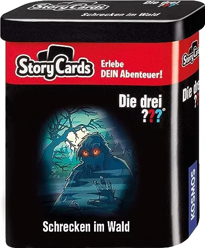 Die drei ??? Story Cards -Schrecken im Wald von KOSMOS 698966, Die drei Fragezeichen Kartenspiel, erlebe die interaktive Geschichte, Krimi Kartenspiel für Kinder, in Metalldose zum Mitneh