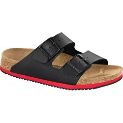 Birkenstock Sandale Arizona Superlauf - Schwarz/Rot Pantolette - Pantoletten mit Birko-Flor-Obermaterial, leicht und bequem für den ganzen Tag, ideal für Freizeit und Alltag.