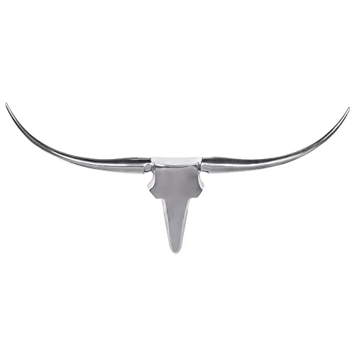 möbelando Deko Geweih Bull M WL1.245 Silber 100 cm Aluminium Design Hörner | Wanddekoration Stierkopf Horn Modern | Wandskulptur Geweih-Jagdtrophäe Metall | Longhorn Wandschmuck Groß