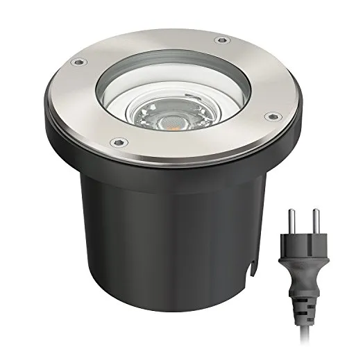 ledscom.de Bodeneinbaustrahler BOS für außen schwenkbar Edelstahl rund IP67 150mm Ø inkl. 6,56W LED Lampe 483lm warmweiß und Netzteil