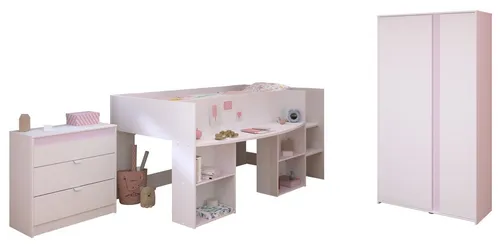 Parisot Jugendzimmer-Set Pirouette 12, (3-teilig), (3-teilig) in Weiss, mit drehbaren Elementen in Rosa oder Grau