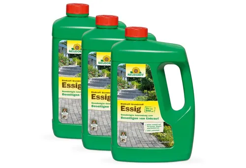 Neudorff BioKraft Grundstoff Essig 3x3L – Unkrautbekämpfung - Effektive Unkrautbekämpfung für Wege und Terrassen mit Neudorff BioKraft Essig. 100% natürliche Inhaltsstoffe für die umweltschonende Anwendung. Ideal zur Pflege von Gartenwerkzeugen.