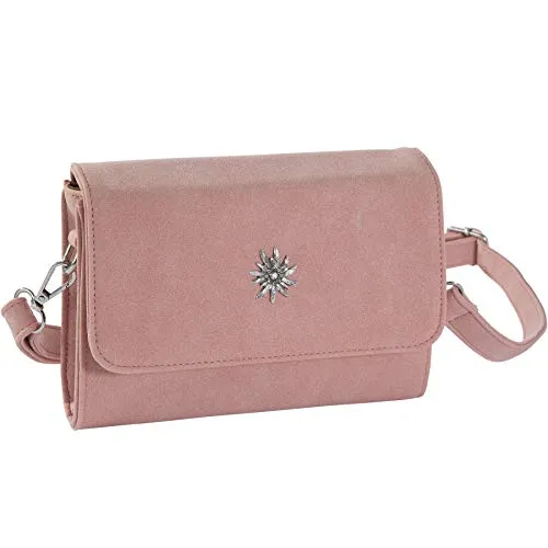 dressforfun Dirndl Tasche, Handtasche Damen mittelgroß, Trachten Mode, Trachtentasche Wildlederoptik, Edelweiß, Damen Tasche, Umhängetasche, Oktoberfest Accessoires, Damen-Schultertaschen - rosa