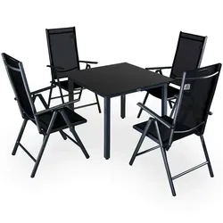 Casaria Garten-Essgruppe Bern - 5-tlg. Aluminium mit Sicherheitsglas - Hochwertige 5-tlg. Gartenmöbel mit klappbaren, 8-fach verstellbaren Stühlen und wetterfestem Aluminiumrahmen. Ideal für entspannte Stunden im Freien!