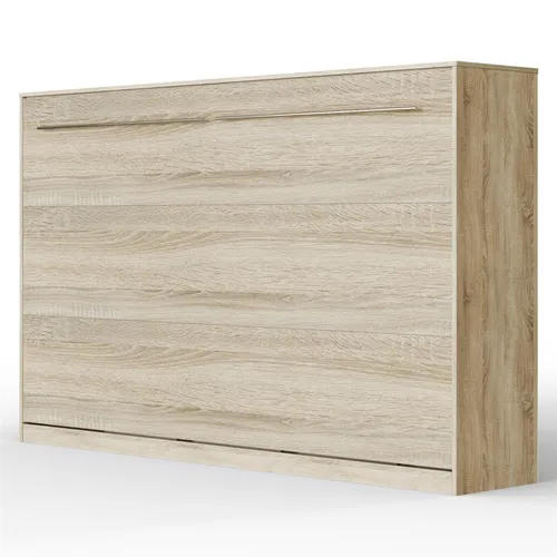 SMARTBett Schrankbett Standard Eiche Sonoma 120 Horizontal - Betten: Schrankbett mit Gasdruckfedern für müheloses Öffnen, integriertes Regal und stabile Edelstahlgriffe, ideal für platzsparende Lösungen.