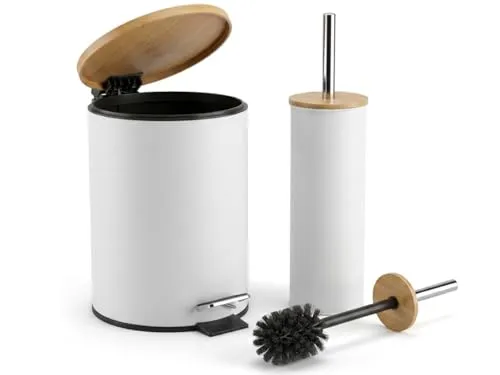 LiKeKa® Badaccessoire-Set 2-teilig – Toilettenbürste & Kosmetikeimer mit Soft-Close (Weiß) - Elegantes 2-teilige Badaccessoire-Set mit Toilettenbürste und Kosmetikeimer. Der Kosmetikeimer hat eine praktische Absenkautomatik und ein modernes mattes Design, ideal für stilvolle Badezimmer und Gäste-WCs.