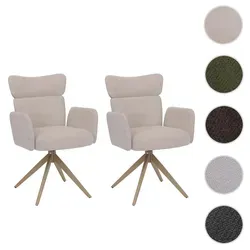2er-Set Esszimmerstuhl HWC-N11, Stuhl, drehbar Auto-Return Stoff Bouclé 350g/m2 Öko-Tex ~ beige, Beine Holz-Optik