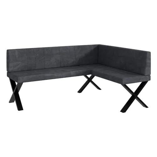 MEBLINI Eckbank für Esszimmer - Küchenbank - Essecke - Sitzecke Küche - Peter - X-Beine 128x168x87cm Rechts - Dunkelgrau Samt