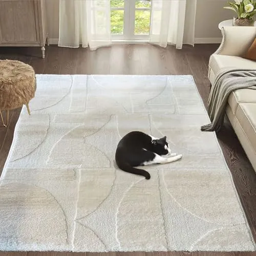 VIMODA Moderne Teppiche Wohnzimmer Schlafzimmer Boho Optik Skandinavisch Hochtief Qualitativ,Maße:120x170 cm;Farbe:635C