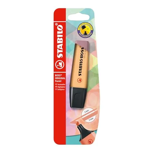 STABILO BOSS ORIGINAL Pastel Textmarker - Einzelstift in sanftem Orange, hohe Qualität und 4 Stunden Anti-Dry-Out Technologie