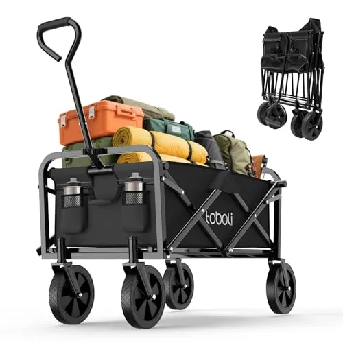 Toboli Bollerwagen faltbar Offroad schwarz - Handwagen mit einer Tragfähigkeit von bis zu 100 kg, ideal für Ausflüge, Einkäufe und Gartenarbeit. Faltbares Design für einfachen Transport und Platzersparnis.