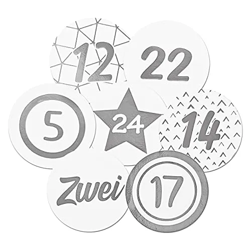 Frau WunderVoll® 48 Adventskalenderzahlen Aufkleber für 2 Kalender weiß, Silber, Durchmesser 4 cm (Angebot) / Sticker, Weihnachten, Adventskalender, DIY Kalender