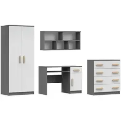 Deine Möbel 24 Kinderzimmer-Set Inge III, Weiß/Grau/Sonoma Eiche - Gestalten Sie das Kinderzimmer mit dem flexiblen Inge III Set. Mit hochwertigen Materialien und Holzgriffen in verschiedenen Farben bietet es Stil und Funktionalität für jedes Kinderzimmer.