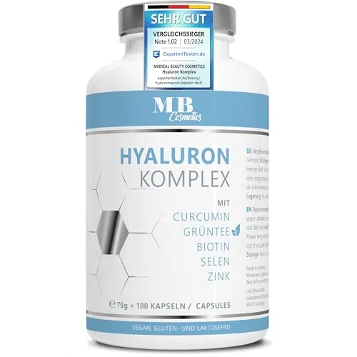 Hyaluronsäure Kapseln hochdosiert mit Zink – 600mg für Haut und Gelenke - Hyaluronsäure Kapseln mit 600mg, vegan und ohne Zusätze, unterstützen Haut und Gelenke. Hergestellt in Deutschland, laborgeprüft, ideal für dein Wohlbefinden!