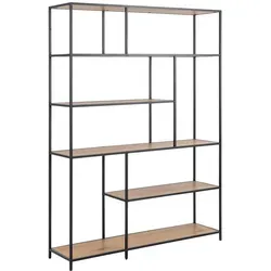 AC-Design Bücherregal Seaford, schwarz / wildeiche - Regal im Industrial-Design mit 6 asymmetrischen Fächern aus MDF in Wildeiche-Optik. Hohe Tragkraft von 10 kg pro Fach und höhenverstellbarer Fuß für Stabilität.