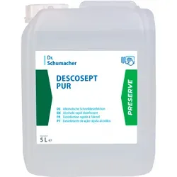 Dr. Schumacher Descosept Pur 5 L - Parfümfreie Schnelldesinfektion - Wundbehandlungsmittel für rückstandsfreie und schnelle Desinfektion, ideal für Allergiker und in der Lebensmittelindustrie. Besonders geeignet für unzugängliche Flächen.
