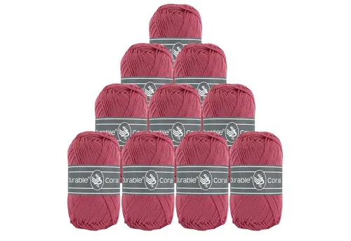 Durable® Yarn 10 x 50g Strick- u. Häkelgarn Durable Coral Baumwolle Sommergarn Häkelwolle, 1250 m (Sparpaket (10 Knäuel je 50g), 228 rotviolett