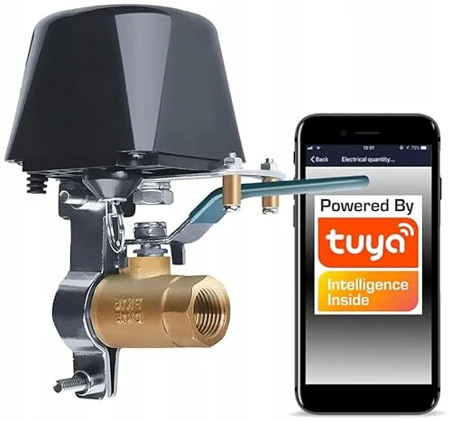 TUYA Smart WiFi Gas-Wasserventil-Steuerung - Wassermelder mit einfacher Steuerung Ihres Hebelkugelhahns weltweit über die TUYA/SMART LIFE App. Zeitgesteuerte oder manuelle Kontrolle für maximale Sicherheit und Komfort.