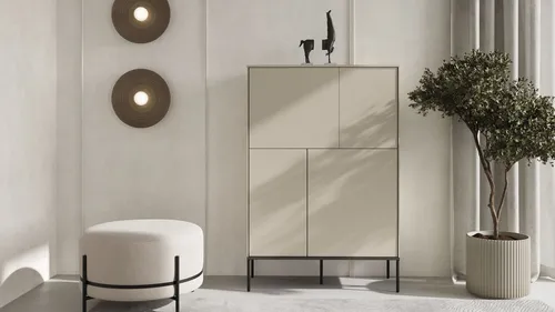 Selsey Highboard BELLEZO – Modernes Highboard in Creme Beige - Elegantes Highboard mit vier Türen und 95 cm Höhe. Ideal für stilvolle Wohnräume, bietet es viel Stauraum und passt perfekt zu Ihrem individuellen Einrichtungsstil.