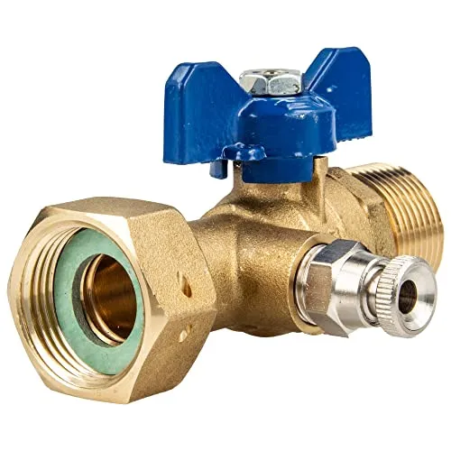 tecuro Kugelhahn mit Entleerung, ÜWM Rp 3/4 Zoll x Aussengewinde G 3/4 (DN15) Griff blau, MS-blank