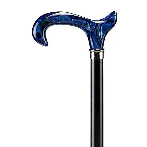 Schwarzer Buchenstock mit Derbygriff aus Acryl in blau-schwarz