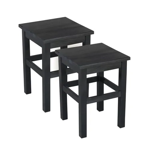 Metdrew Holzhocker | Holzhocker 32 x 32 x 45 cm | Küchenhocker | Quadratischer Hocker | Rustikaler Stil | Einfacher Hocker | Küchenhocker aus Holz | Holzschemel | Farbe: Schwarz | 2 Stück