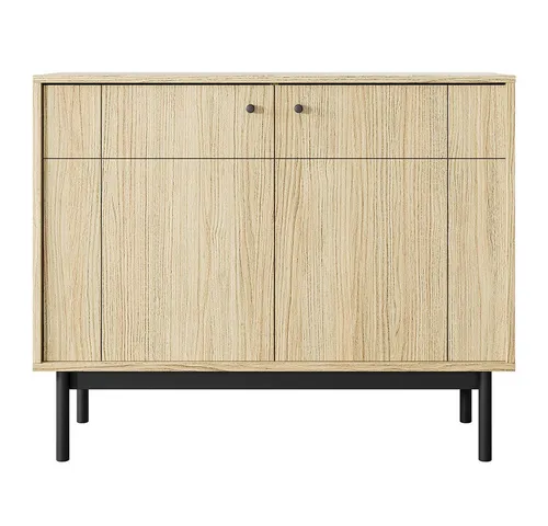 Lomadox Kommode JANTAR-160 in Eiche mit Softclose-Funktion - Elegante Kommode in Eiche, 103,5 cm breit, mit gefrästen Fronten und schwarzen Holzfüßen. Die Softclose-Funktion sorgt für leises Schließen und vereint modernes Design mit praktischer Funktionalität.