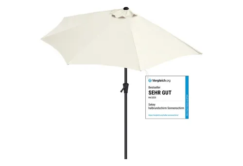Sekey 2.7m Halbrundschirm Sonnenschirm mit Kurbel - Sonnenschirm für Balkon und Terrasse, 270cm Durchmesser, UV 50+ Schutz und stabiler Windauslass für mehr Sicherheit. Platzsparendes halbrundes Design.