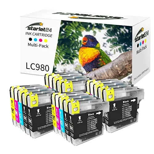 Starlet24 Kompatibel Druckerpatronen für Brother LC-980 LC-1100 Tintenpatrone für DCP-145C DCP-195C DCP-165C MFC-250C MFC-490CW MFC-5490CN MFC-5890CN(8 Schwarz, 4 Cyan, 4 Magenta, 4 Gelb)