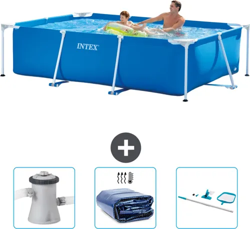 Intex-Schwimmbecken mit rechteckigem Rahmen – 260 x 160 x 65 cm – Blau – im Lieferumfang enthalten Filterpumpe für Schwimmbad