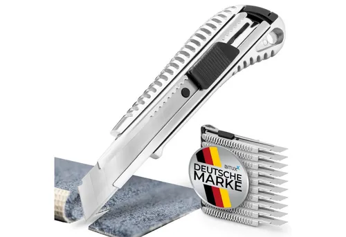Bituxx Cuttermesser Aluminium, 50-tlg. Spar-Set - Praktisches Cuttermesser im robusten Aluminium-Design für vielseitige Einsätze. Ideal zum Verpacken oder für Heimwerkerprojekte. Inklusive 50 eisgehärteter Klingen für optimale Schneideleistung.