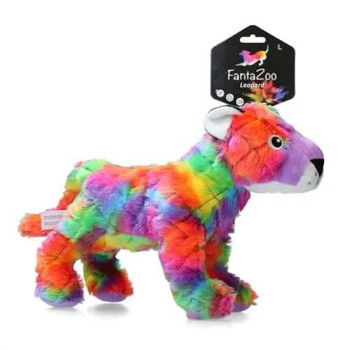 FantaZoo Leopard Buntes und Recyceltes Hundespielzeug - L - Hundespielzeug - 37 x 23 cm - Hundespielzeug mit Quietscher - für mittelgroße Hunde