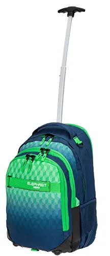 Elephant Trolley Hero Signature Schulranzen - Cube Green Blue - Schulranzen mit 2 großen Hauptfächern, wird in 5 Sekunden zum Trolley, ideal für schwere Lasten und unterwegs. Leicht zu tragen mit Inline-Skater Rädern und komfortablen Rucksackträgern.