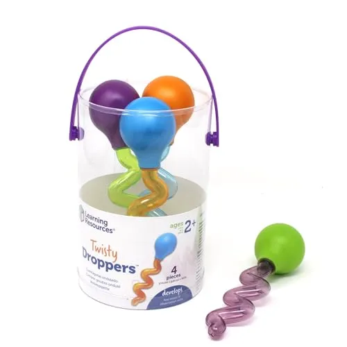 Learning Resources Twisty Droppers, ab 2 Jahren, Pipetten für Kinder, Feinmotorik-Förderung, Sensorik-Spielzeug für Krippe & Kita, Wasserspiele, Set mit 4 Stück & Halter