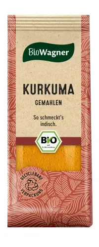 BioWagner - Bio Kurkuma gemahlen | intensiv gelbe Farbe für Currys und asiatische Gerichte | naturbelassene Bio-Zutaten | recyclebare Verpackung | 40 g