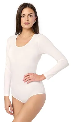Merry Style Damen Langarm Body BD900 (Ecru, XXL) - Damen Body mit langen Ärmeln aus elastischer Baumwolle, ideal für Röcke und Hosen. Mit Druckknöpfen im Schritt, für optimalen Tragekomfort. Hergestellt in der EU.