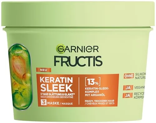 Garnier Fructis Keratin Sleek Maske mit Arganöl und Keratin-Komplex für trockenes und zu Frizz neigendes Haar, 370 ml