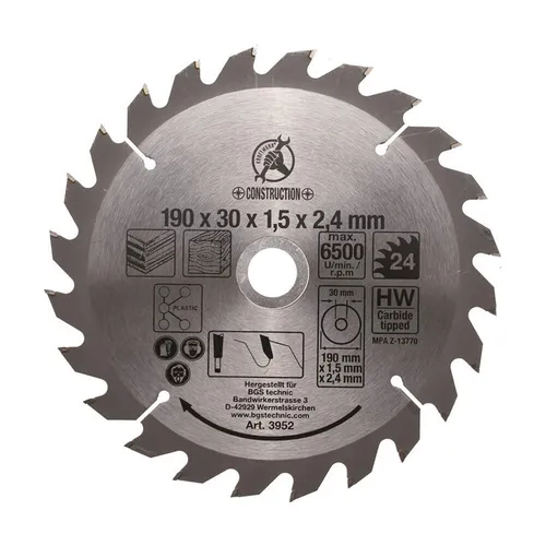 BGS-3952 I Hartmetall-Kreissägeblatt, 24 Zähne, 190 mm