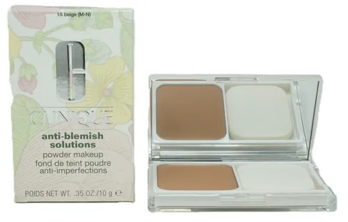 Clinique Anti-Blemish Solutions 10 g Powder Makeup 15 Beige - Grundierung für makellose Haut, ideal für unreinheitenanfällige Hauttypen mit mattierendem Finish und 10 g für unterwegs.