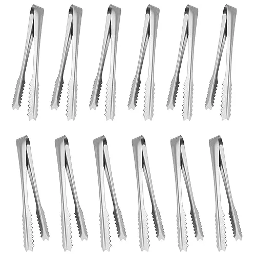 Nutabevr 12 Stück Edelstahl Eiswürfelzange, Servierzange Edelstahl Eiszange Set, Salatzange Gebäckzange Süßigkeiten Candy Clip, Kochen und Servieren, für Hochzeit Bar Party Büfett Grill Picknick