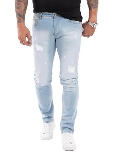 Rock Creek Herren Jeans Hose RC-2144 - Slim Fit Stretch Denim in Hellblau W38 L30 - Herren-Jeanshose mit Slim Fit Schnitt, hoher Tragekomfort dank Elasthan und modernem Stonewashed Look, ideal für Büro und Freizeit.