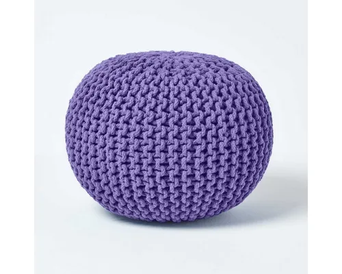 Homescapes Pouf Runder Strickpouf 100% Baumwolle, violett